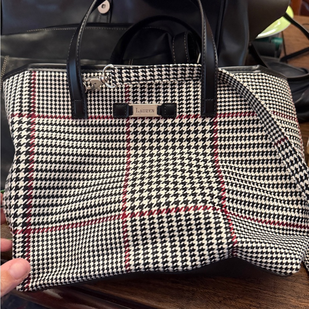 Lauren Ralph Lauren Black and White Briefcase with Houndstooth Pattern